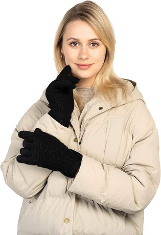 Womens Touchscreen Winter Gloves Thermal Knitted Fleece Lined Black