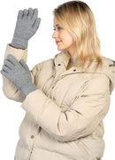 Womens Touchscreen Winter Mittens Thermal Knitted Fleece Lined Gray