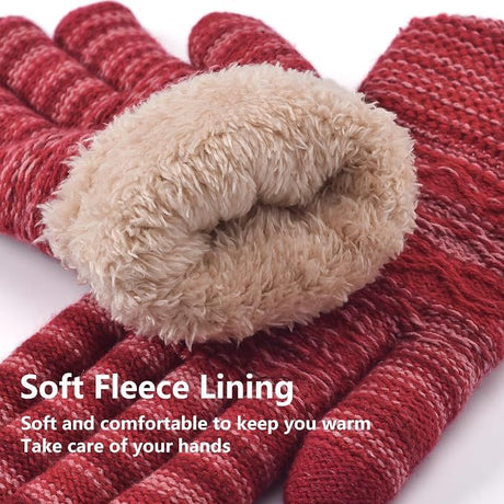 Womens Touchscreen Winter Gloves Thermal Knitted Fleece Lined Purple Red