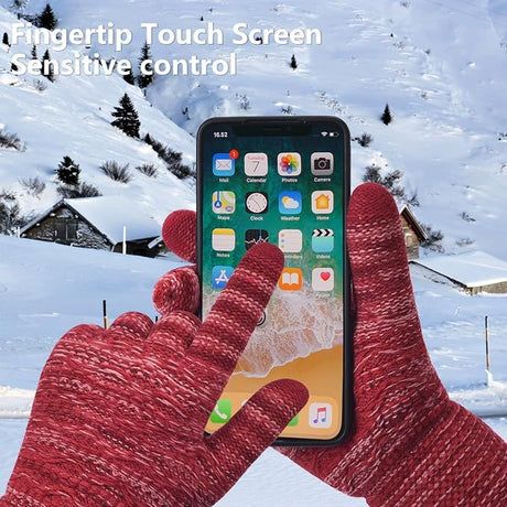 Womens Touchscreen Winter Gloves Thermal Knitted Fleece Lined Purple Red