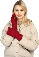 Womens Touchscreen Winter Mittens Thermal Knitted Fleece Lined Red