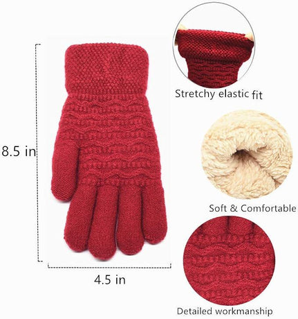 Womens Touchscreen Winter Mittens Thermal Knitted Fleece Lined Red