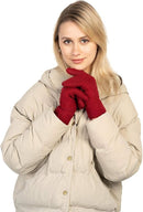 Womens Touchscreen Winter Mittens Thermal Knitted Fleece Lined Red
