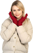 Womens Touchscreen Winter Mittens Thermal Knitted Fleece Lined Red