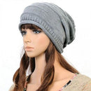 Womens Knitted Slouchy Beanie Winter Ski Hat Light Gray