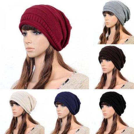 Womens Knitted Slouchy Beanie Winter Ski Hat Navy
