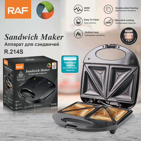 RAF R.214S Sandwich Maker 750W Double Sided Heating Press Grill, Non-Stick Triangular Plates, Wide Voltage 110-220V Household Breakfast Toast Maker