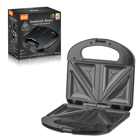 RAF R.214S Sandwich Maker 750W Double Sided Heating Press Grill, Non-Stick Triangular Plates, Wide Voltage 110-220V Household Breakfast Toast Maker