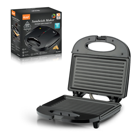 RAF R.214T Grill Steak Maker 750W Electric Press Griller, Ribbed Non-Stick Cooking Plate, 110-220V Multifunctional Breakfast Grill Machine