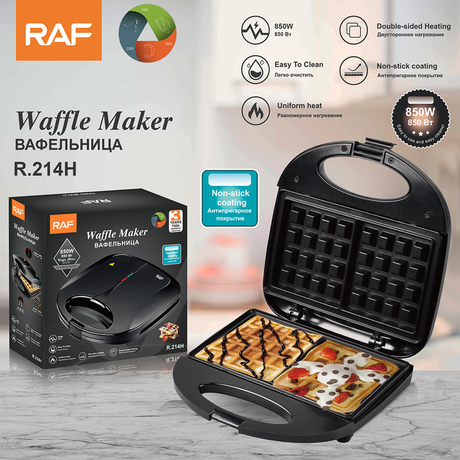 RAF R.214H Waffle Maker 750W Double-Sided Waffle Iron, Grid Non-Stick Plates, Wide Voltage 110-220V Home Dessert Baking Machine