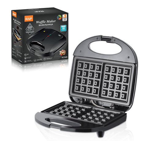 RAF R.214H Waffle Maker 750W Double-Sided Waffle Iron, Grid Non-Stick Plates, Wide Voltage 110-220V Home Dessert Baking Machine