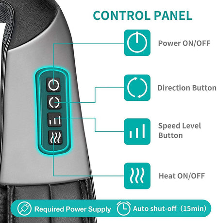 Shiatsu Neck Shoulder Massager with Red Light Heat, 8 Deep Kneading Nodes 3 Speed Bi-Directional Rotation Massage Shawl,  for Neck Back Waist Leg Home Office Car Use, AC & Car Adapters Included