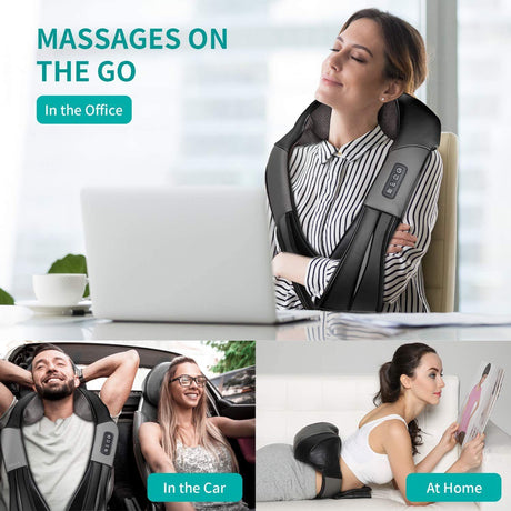 Shiatsu Neck Shoulder Massager with Red Light Heat, 8 Deep Kneading Nodes 3 Speed Bi-Directional Rotation Massage Shawl,  for Neck Back Waist Leg Home Office Car Use, AC & Car Adapters Included