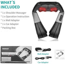 Shiatsu Neck Shoulder Massager with Red Light Heat, 8 Deep Kneading Nodes 3 Speed Bi-Directional Rotation Massage Shawl,  for Neck Back Waist Leg Home Office Car Use, AC & Car Adapters Included
