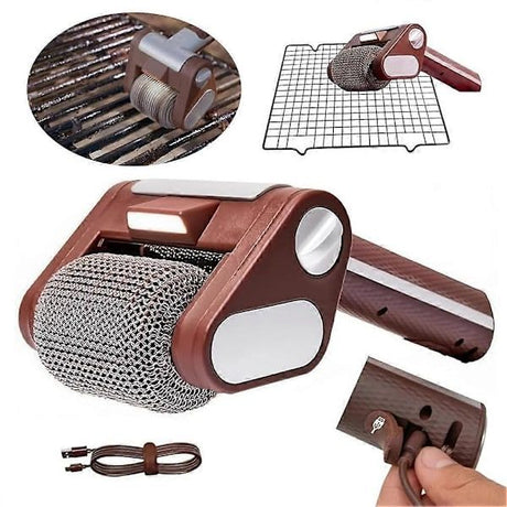 Electric Grill Brush Cleaner Cordless Rotating Brushless for Outdoor Grilling Brown