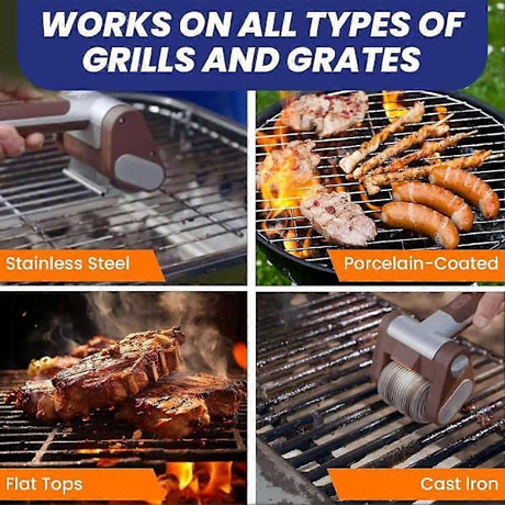 Electric Grill Brush Cleaner Cordless Rotating Brushless for Outdoor Grilling Brown
