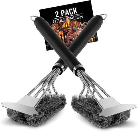 2-Pack Stainless Steel Grill Brush with Scraper Compatible with Weber
