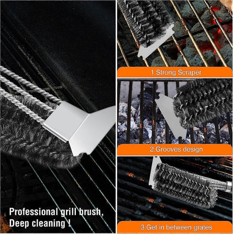2-Pack Stainless Steel Grill Brush with Scraper Compatible with Weber