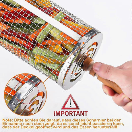 2-Piece Rolling Grill Baskets Stainless Steel for Vegetables Fish and Outdoor Grilling