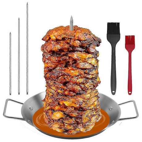 3-Skewer Vertical Barbecue Rack Stainless Steel for Al Pastor and Brazilian Grilling Silver
