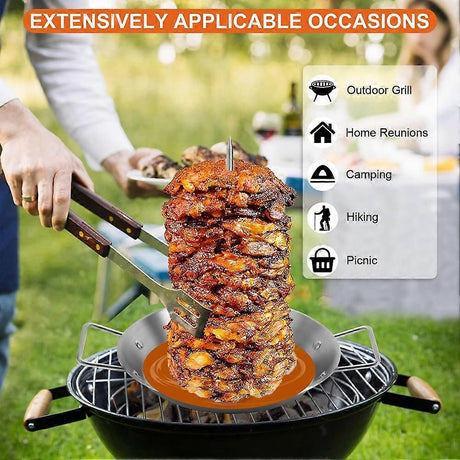 3-Skewer Vertical Barbecue Rack Stainless Steel for Al Pastor and Brazilian Grilling Silver