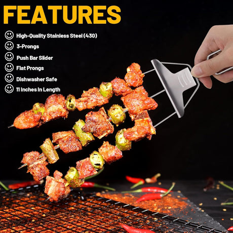 3-Prong Stainless Steel Skewers for BBQ