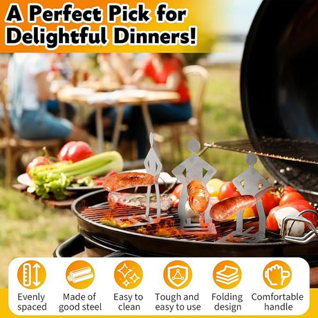 3-Piece Hot Dog Grill Tool Set with Grill Fork for Camping and Picnics