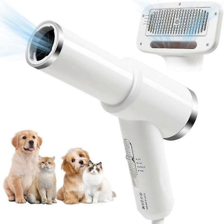 2-in-1 Pet Hair Dryer with Straightening Brush Adjustable Temperature for Small Animals