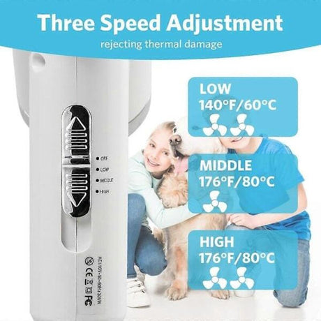 2-in-1 Pet Hair Dryer with Straightening Brush Adjustable Temperature for Small Animals