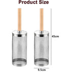 2-Pack Rolling Grill Baskets 304 Stainless Steel with Removable Wooden Handle for Vegetables and Shrimp, 35 x 9.5 cm