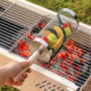 2-Pack Rolling Grill Baskets 304 Stainless Steel with Removable Wooden Handle for Vegetables and Shrimp, 35 x 9.5 cm