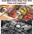 2-Pack Rolling Grill Baskets 304 Stainless Steel with Removable Wooden Handle for Vegetables and Shrimp, 35 x 9.5 cm