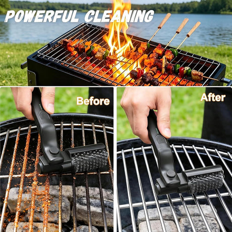 Electric Grill Brush Rechargeable 3-Speed with 180 Degree Adjustable Stainless Steel Head