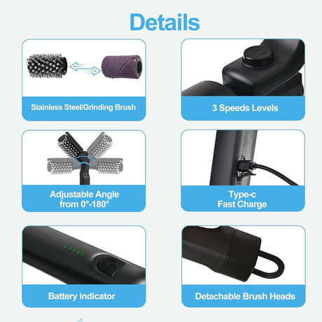 Electric Grill Brush Rechargeable 3-Speed with 180 Degree Adjustable Stainless Steel Head