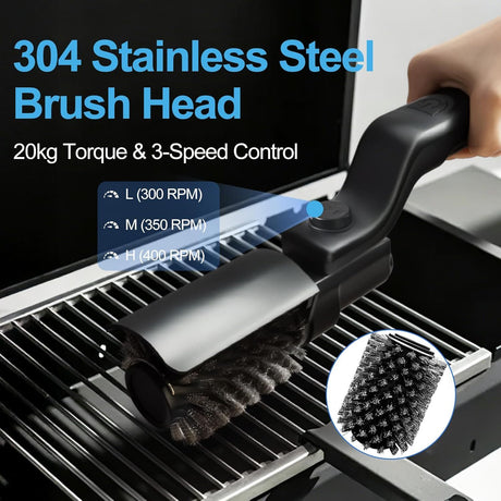 Electric Grill Brush Rechargeable 3-Speed with 180 Degree Adjustable Stainless Steel Head