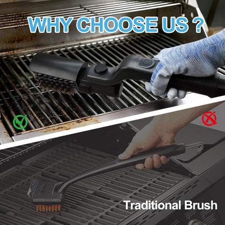 Electric Grill Brush Rechargeable 3-Speed with 180 Degree Adjustable Stainless Steel Head