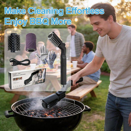 Electric Grill Brush Rechargeable 3-Speed with 180 Degree Adjustable Stainless Steel Head