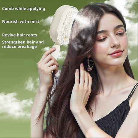 Electric Spray Hair Brush with Essential Oil Diffuser Scalp Massager Antistatic White
