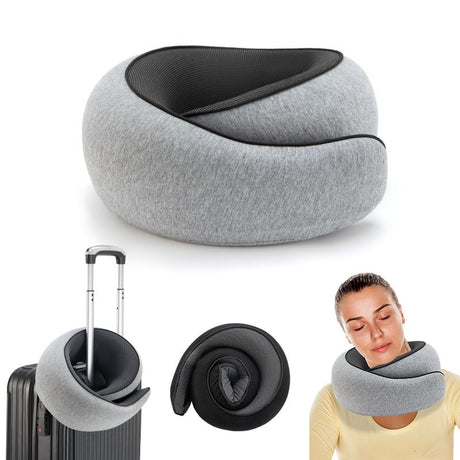 Travel Neck Pillow U-Shaped Memory Cotton for Airplane Sleep and Neck Support Gray