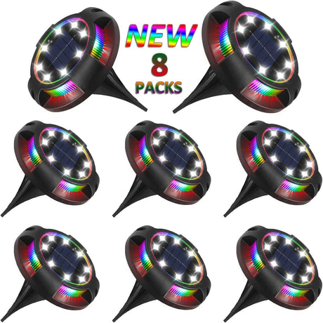 8-Pack Solar Ground Lights 12 LED Waterproof Landscape Path Lights Multicolor