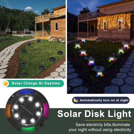 8-Pack Solar Ground Lights 12 LED Waterproof Landscape Path Lights Multicolor