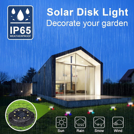8-Pack Solar Ground Lights 12 LED Waterproof Landscape Path Lights Multicolor