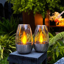 Solar Table Lamp with Flameless Flicker LED Dusk Sensor and IP65 Waterproof for Garden and Camping