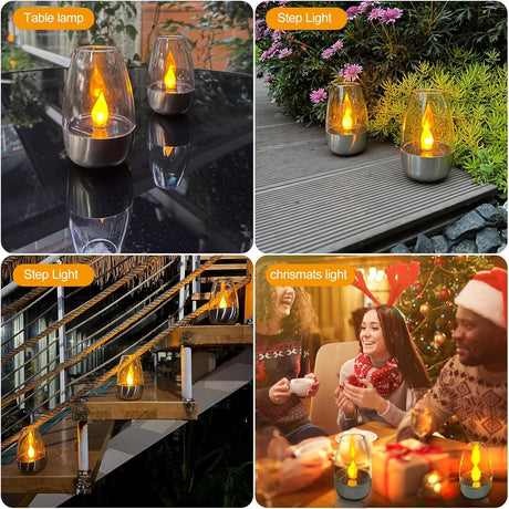 Solar Table Lamp with Flameless Flicker LED Dusk Sensor and IP65 Waterproof for Garden and Camping