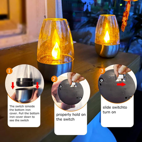 Solar Table Lamp with Flameless Flicker LED Dusk Sensor and IP65 Waterproof for Garden and Camping