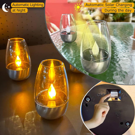 Solar Table Lamp with Flameless Flicker LED Dusk Sensor and IP65 Waterproof for Garden and Camping