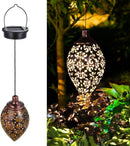 Hanging Solar Lantern LED Moroccan Metal Garden Light Waterproof for Patio and Porch