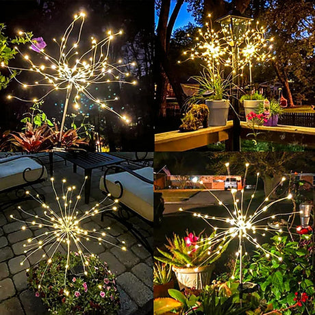 2-Pack 120 LED Solar Firework Garden Lights for Patio and Flower Boxes White