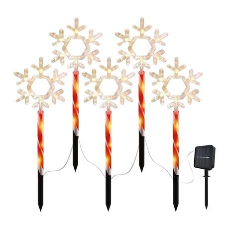 5-Piece Solar Snowflake Garden Lights Waterproof LED for Christmas and Winter Decoration