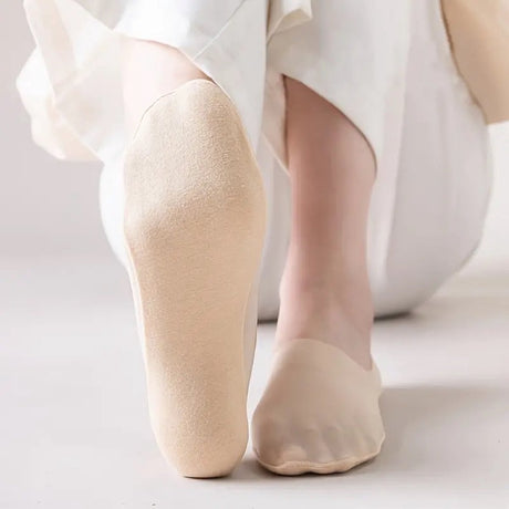 4 Pairs of Cooling Socks for Women | Invisible Socks | Fabric Socks | Soft & Lightweight | Boat Socks | Size 36-42 | Beige